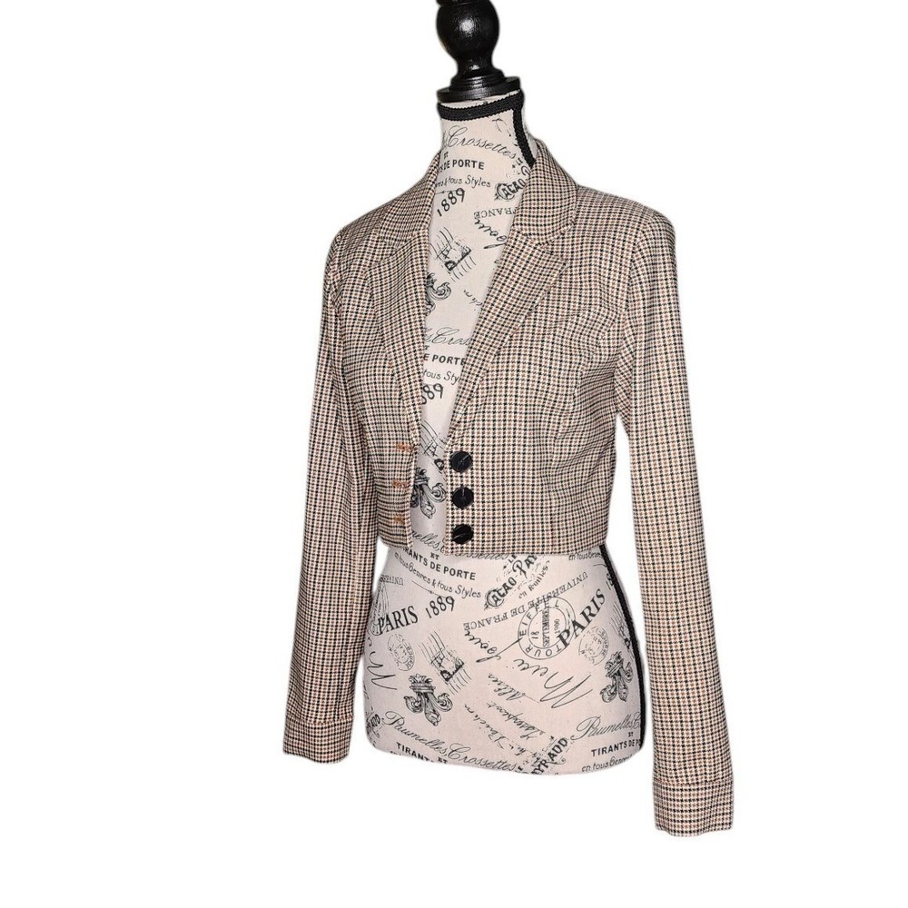 Forever 21 Womens Brown Houndstooth Cropped Blazer Jacket Size S Academia